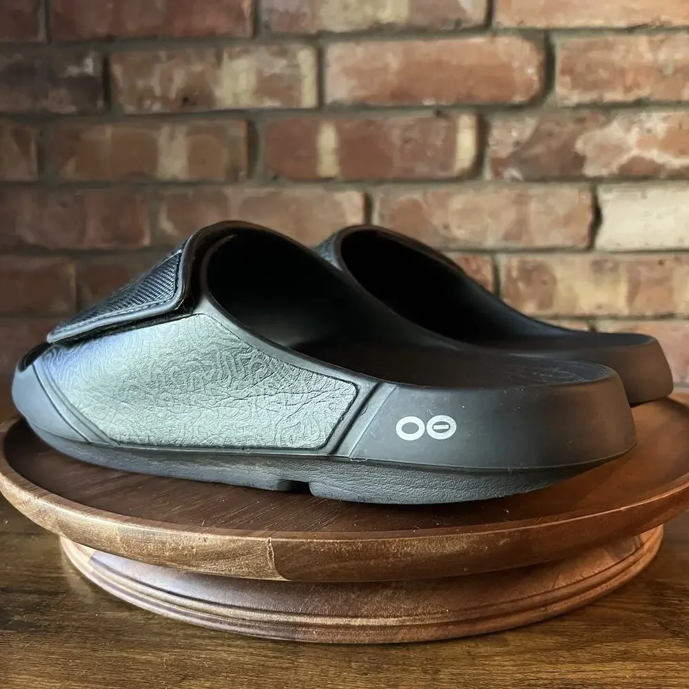OOFOS OOahh Sport Flex Recovery Slides Black Labyrinth Pattern Men's 13 Sandal